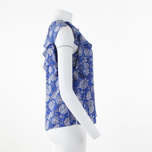 Vince Camuto Printed Ruffle-Trim Top Deep Azure - Picture 5 of 5